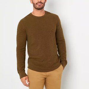 mutual weave Mens Crew Neck Long Sleeve Shirt, LARGE - BOLD OLIVE | NEW